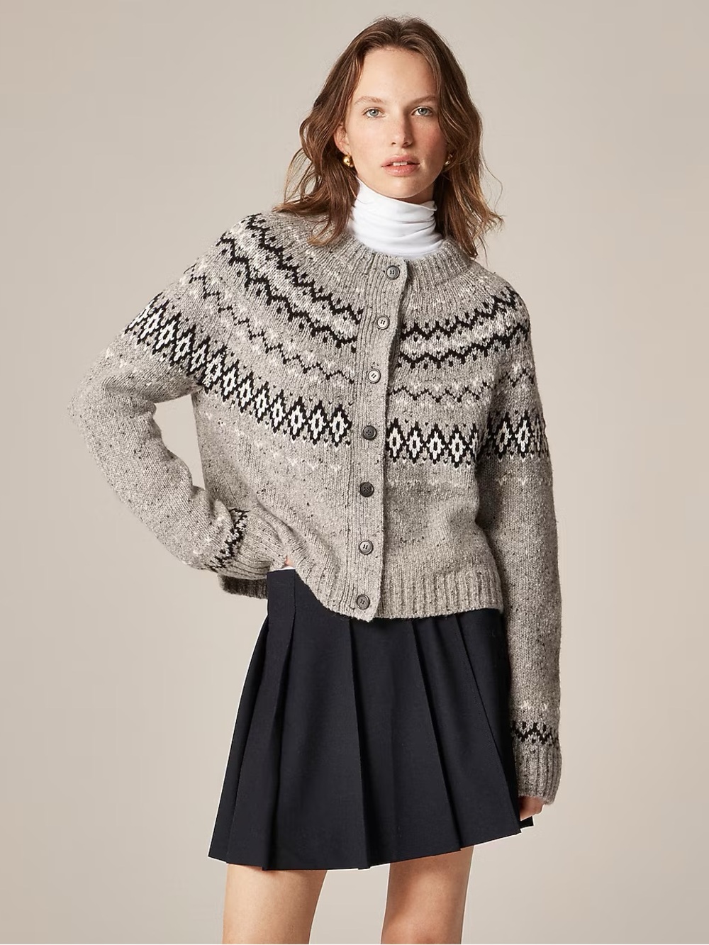 J Crew Fair Isle Cardigan Grey Wool blend size XXL Winter